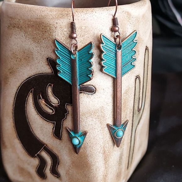 Bronze Turquoise Arrow Dangle Earrings - Picture 6 of 7